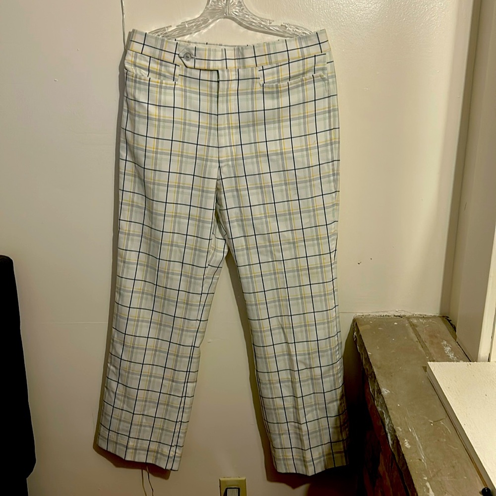 White and plaid high waisted vintage pants. Brand: Hogan, size 34 waist,